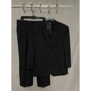 Jos A Bank Suit Men 46R Black Striped 2B Formal Academia Wool 37X28 Pants Luxury